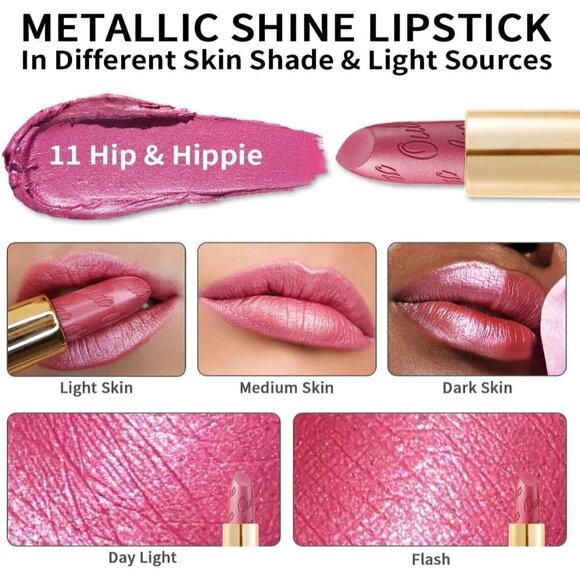 Oulac Metallic Pink Lipstick for  Women 4.3 g/0.15 oz (Hip & Hippie(11)) - Picture 3 of 8